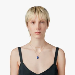 Diamond Pave Lapis Pendant Necklace