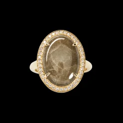 Diamond Pave Oval Petoskey Ring