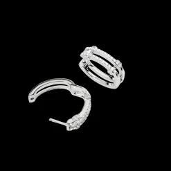 Diamond Pave Rivet Double Row Hoop Earrings