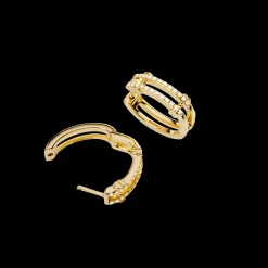 Diamond Pave Rivet Double Row Hoop Earrings